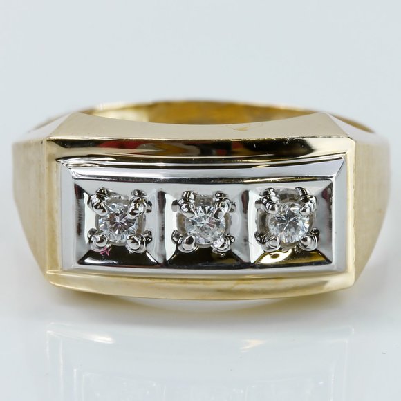 10K Two-Tone White and Yellow Gold 3-Diamond Wedding Band Ring by Magic Glo - Picture 1 of 4